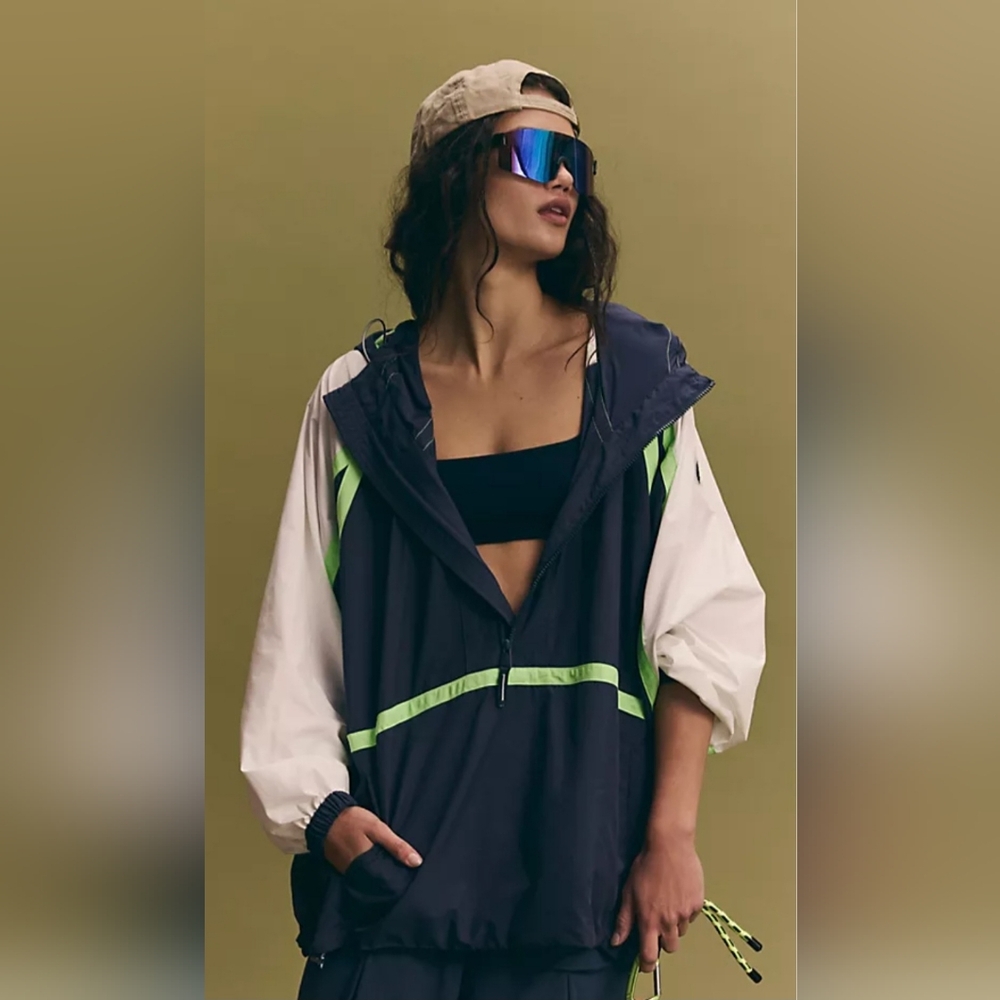 Free People Movement Care Like The Wind Anorak In Midnight Navy Combo Sz  XS